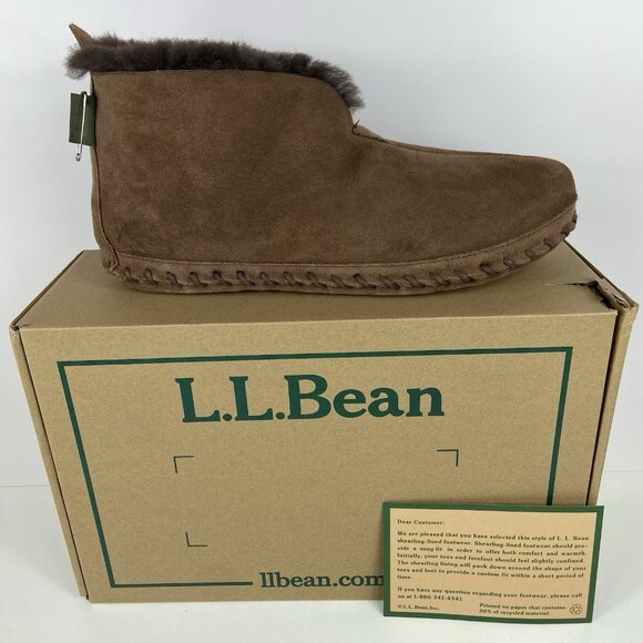 NEW LL Bean Wicked Good Slippers Mens Size 11 M Brown Suede Shearling Booties - Picture 2 of 8